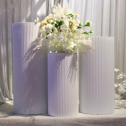 3x Metal Wedding Plinths Cylinder Pedestal Stand Ripple Cake Dessert Display.