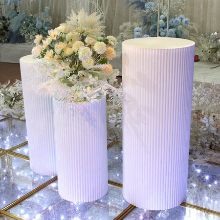3x Metal Wedding Plinths Cylinder Pedestal Stand Ripple Cake Dessert Display.