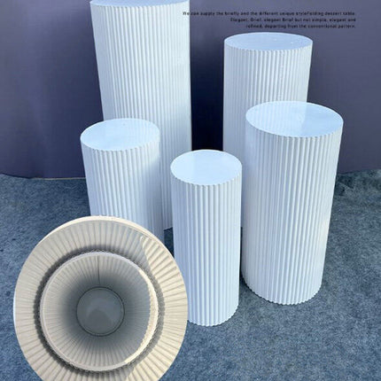 5x Metal Wedding Plinths Cylinder Pedestal Stand Ripple Cake Dessert Display.