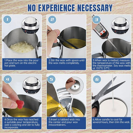 DIY Candle Making Kit 1KG Wax Bean Electric Wax Melter Pouring Pot Thermometer.