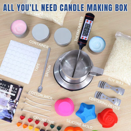DIY Candle Making Kit 1KG Wax Bean Electric Wax Melter Pouring Pot Thermometer.