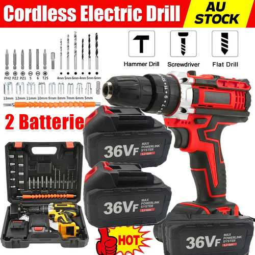 Cordless Drill w/2 Battery Heavy Duty Impact Driver Kit Brushless Hammer Set.