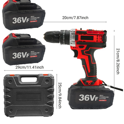 Cordless Drill w/2 Battery Heavy Duty Impact Driver Kit Brushless Hammer Set.