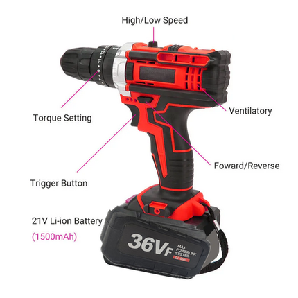 Cordless Drill w/2 Battery Heavy Duty Impact Driver Kit Brushless Hammer Set.