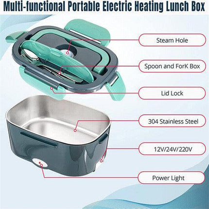 2 in1 Home Car Electric Lunch Box Stainless Steel Food Heating Bento Box AU Plug.