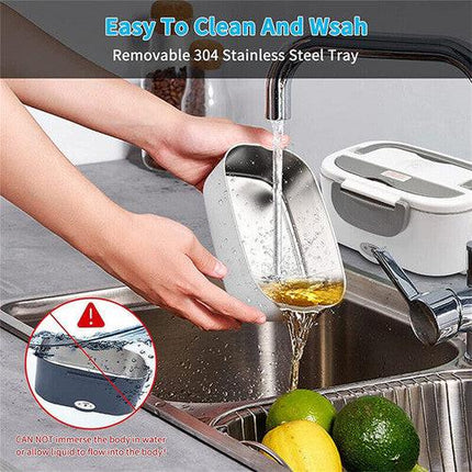 2 in1 Home Car Electric Lunch Box Stainless Steel Food Heating Bento Box AU Plug.