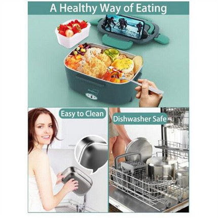 2 in1 Home Car Electric Lunch Box Stainless Steel Food Heating Bento Box AU Plug.