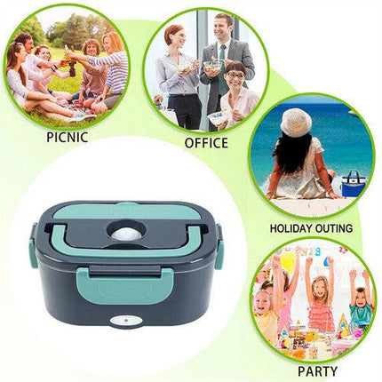 2 in1 Home Car Electric Lunch Box Stainless Steel Food Heating Bento Box AU Plug.