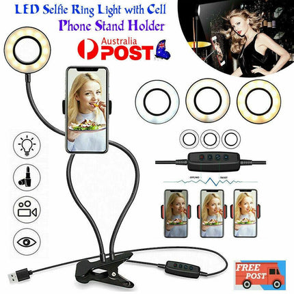 LED Selfie Ring Light with Cell Phone Holder Flexible Stand Live Stream Lamp AU.