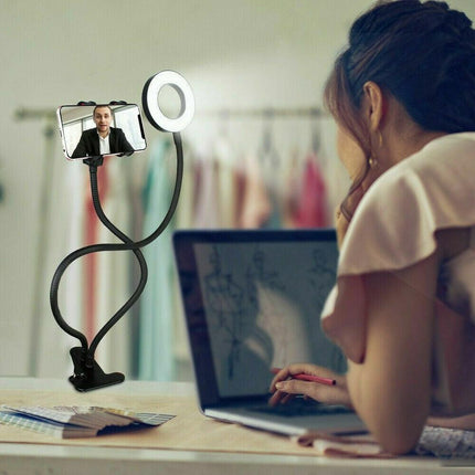 LED Selfie Ring Light with Cell Phone Holder Flexible Stand Live Stream Lamp AU.