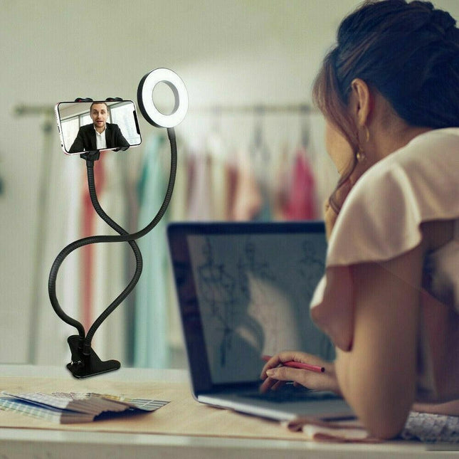 LED Selfie Ring Light with Cell Phone Holder Flexible Stand Live Stream Lamp AU.