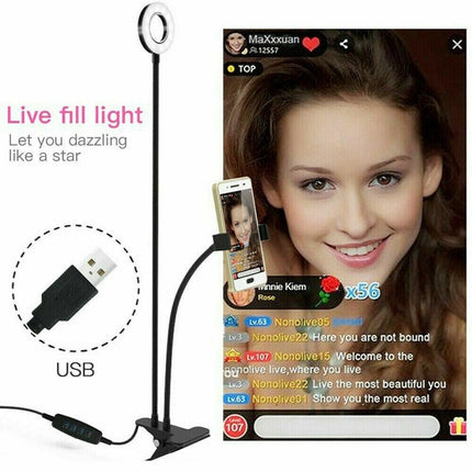 LED Selfie Ring Light with Cell Phone Holder Flexible Stand Live Stream Lamp AU.