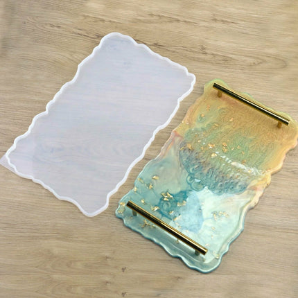 Large Safe Silicone Tray Mould Artist Mold Irregular Coaster Resin Craft Art DIY + 2 Handles.