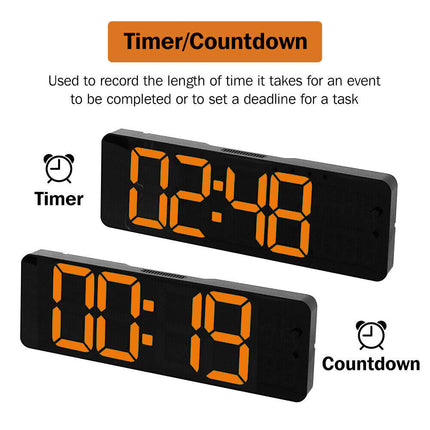 13" Orange Large Digital Big Jumbo LED Wall Desk Clock Display With Temperature Calendar.