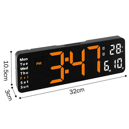 13" Orange Large Digital Big Jumbo LED Wall Desk Clock Display With Temperature Calendar.