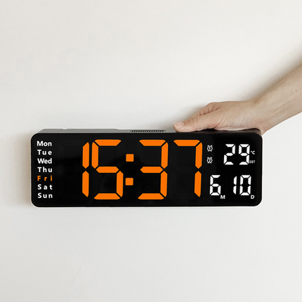 13" Orange Large Digital Big Jumbo LED Wall Desk Clock Display With Temperature Calendar.