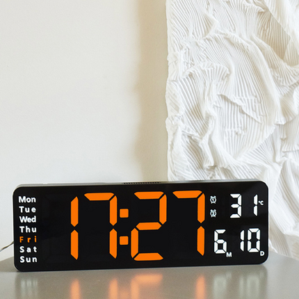 13" Orange Large Digital Big Jumbo LED Wall Desk Clock Display With Temperature Calendar.