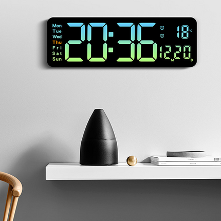 16" Green gradient color Large Digital Big Jumbo LED Wall Desk Clock Display With Temperature Calendar.