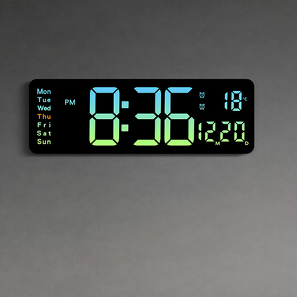 16" Green gradient color Large Digital Big Jumbo LED Wall Desk Clock Display With Temperature Calendar.