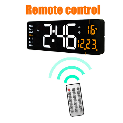 16" Orange Large Digital Big Jumbo LED Wall Desk Clock Display With Temperature Calendar.