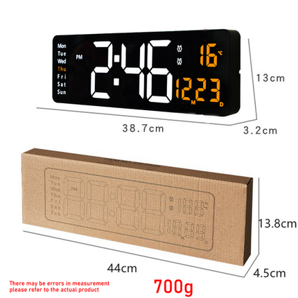 16" Orange Large Digital Big Jumbo LED Wall Desk Clock Display With Temperature Calendar.