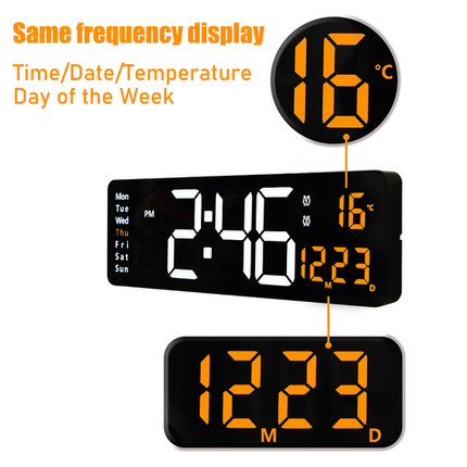 16" Orange Large Digital Big Jumbo LED Wall Desk Clock Display With Temperature Calendar.