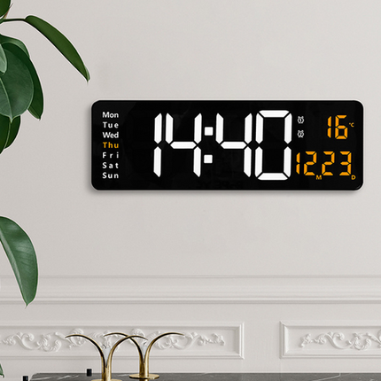 16" Orange Large Digital Big Jumbo LED Wall Desk Clock Display With Temperature Calendar.