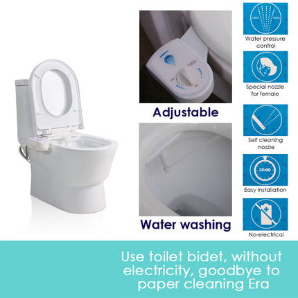 Toilet Bidet Seat Hygiene Water Wash Clean Unisex Easy Attachment Dual Nozzles.