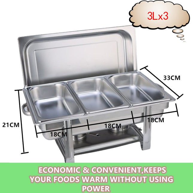 9L Chafing Dish Set Buffet Pan Bain Marie Bow Stainless Steel Food Warmer (3x3L).