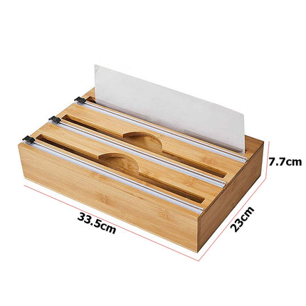 3 Grids Bamboo Food Wrap Dispenser Cutter Foil Cling Film Storage Holder Box Kitchen.