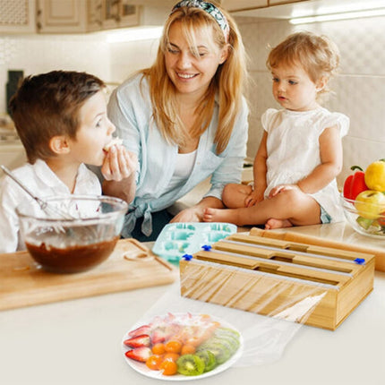3 Grids Bamboo Food Wrap Dispenser Cutter Foil Cling Film Storage Holder Box Kitchen.