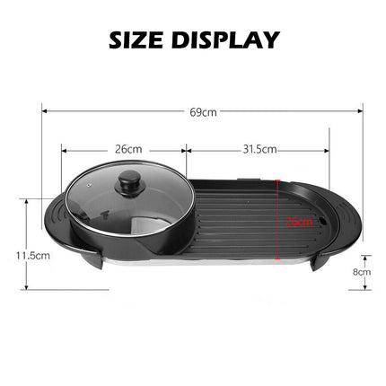 2-IN-1 Electric Hot Pot BBQ Oven Smokeless Non Stick Barbecue Hotpot Grill Pan.