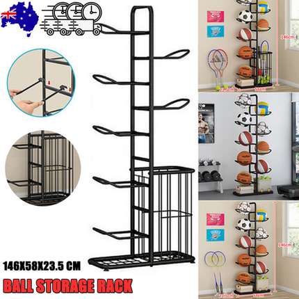 Basketball Soccer Storage Rack Sport Ball Organizer Ball Holder Display Stand With Basket.