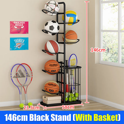 Basketball Soccer Storage Rack Sport Ball Organizer Ball Holder Display Stand With Basket.