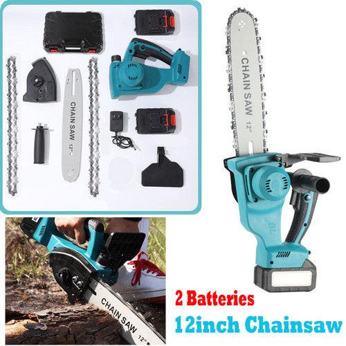 12"inch Cordless Electric Chainsaw + 2 Battery 2 Chain Brushless Wood Cutter Saw.
