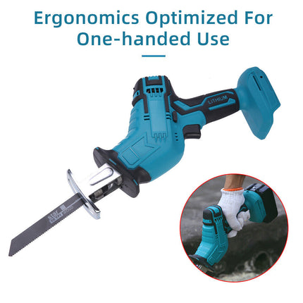 Blue Cordless Electric Reciprocating Saw Cutter with Blades without battery.