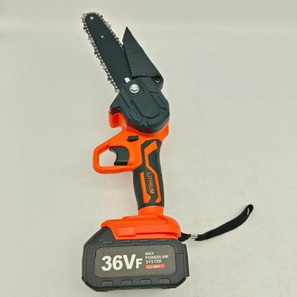 6" Mini Orange Cordless Electric Chainsaw 2X Battery-Powered Wood Cutter Rechargeable.