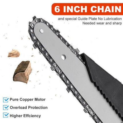 6" Mini Orange Cordless Electric Chainsaw 2X Battery-Powered Wood Cutter Rechargeable.