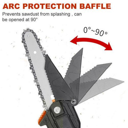 6" Mini Orange Cordless Electric Chainsaw 2X Battery-Powered Wood Cutter Rechargeable.