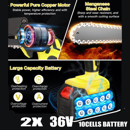 36V 8" Mini Cordless Electric Chainsaw 2XBattery 36V Wood Cutter Rechargeable.