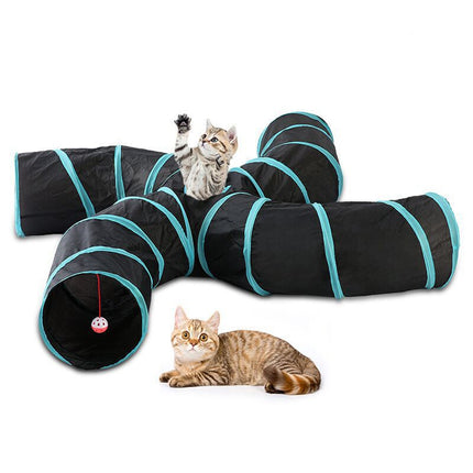 Pet Cat Kitten Puppy 4-Way Tunnel Play Toy Foldable Funny Exercise Tunnel Rabbit.