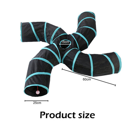 Pet Cat Kitten Puppy 4-Way Tunnel Play Toy Foldable Funny Exercise Tunnel Rabbit.