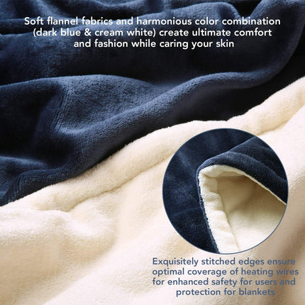 Double-side Flannel Heated Electric Throw Rug Blanket Fast Heating Warm Washable BLUE.