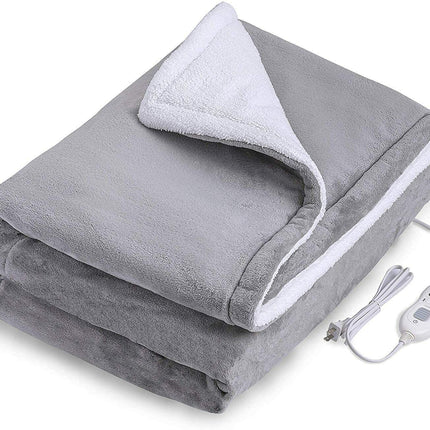 Double-side Flannel Heated Electric Throw Rug Blanket Fast Heating Warm Washable GREY.