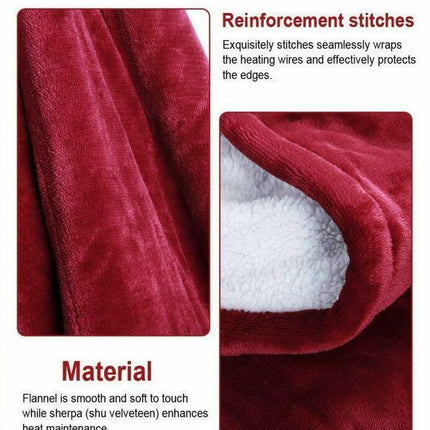 Double-side Flannel Heated Electric Throw Rug Blanket Fast Heating Warm Washable RED.