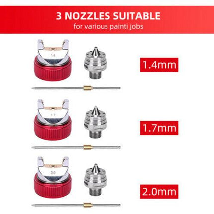 Spray Gun Kit HVLP Gravity Feed Air Paint Sprayer 3 Nozzles 1.4mm 1.7mm 2mm.