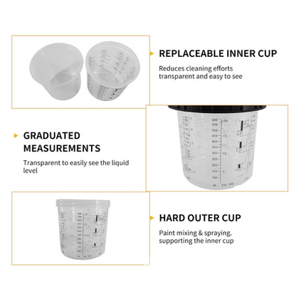 50 Sets Paint Spray Gun Cup Lids Liners Kit with Micron Filter  600ML Clear.