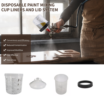 50 Sets Paint Spray Gun Cup Lids Liners Kit with Micron Filter  600ML Clear.