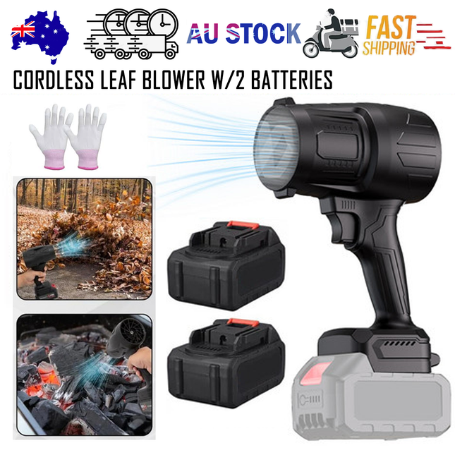 Stepless Cordless Leaf Blower w/2 Batteries Portable Handheld Turbo Jet Fan AU.