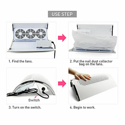 Nail Dust Collector Remover Fan Vacuum Cleaner 3 Fan Suction Manicure Machine.